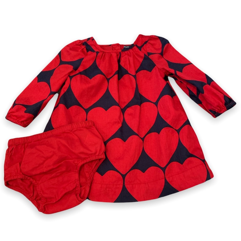 Baby Gap Red and Navy Blue Valentine’s Day Swing Dress Size 6-12 Months LIKE NEW